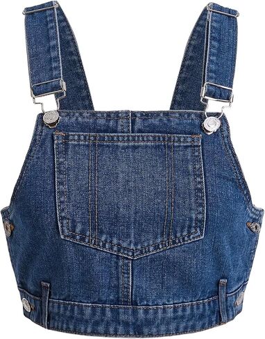 Verdusa Women's Sleeveless Button Fly Adjustable Strap Pocket Denim Tank Crop Top in Saudi Arabia