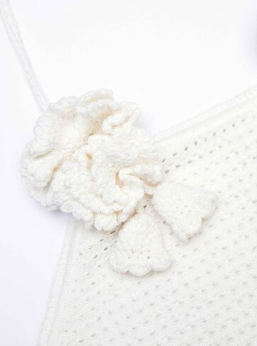 Women's Crochet Halterneck Crop Top Summer Hollow Out Sleeveless Knit Tops with Floral Corsage in Saudi Arabia