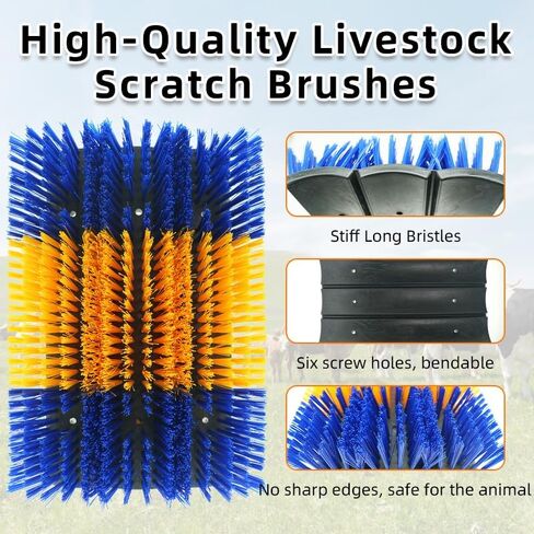 Extra Large Size Livestock scratch bruhes,Durable scratch massage brush,Triple widening design, Easy to Install,Suitable for Cattle,Sheep, Horses Livestock,17 * 9 * 1 inches(Yellow and Blue) in Saudi Arabia
