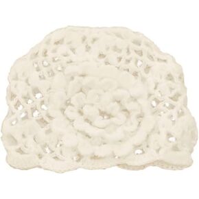 Warm Beanies Hat, Women Lace Crochet Beanie Hat, Handmade Knitted Cutout Floral Skull Cap, Retro Beanies Knit Cap, Pullover Hat Crochet Hollow Flower Knitted Hat White
