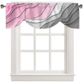 Pink Ombre Tie Up Valance Curtain for Kithchen Windows Pink White Grey Gradient Modern Abstract Geometric Adjustable Ties Valance Tier Curtain Rod Pocket Valances for Bedroom/Living Room, 60x18in