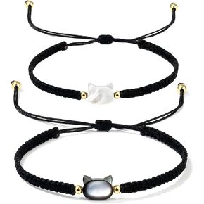 Moonstone Cat Bracelets for Couples Braided Personalized Couples Cat Bracelet Handmade Adjustable Cat Bracelet Friendship Bracelet Jewelry