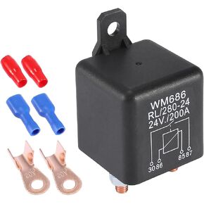 1 Set WM686 4 Terminal DC 24V 200A Relay Truck Van Motorcycle Boat Multi Purpose Automotive Relay Heavy Duty Standard Relay for Car Motor, Auto GM Replacement Accessories