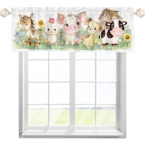 Farm Animals Life Valances 54''x18'' Farmland Cow Pig Horse Dog Rooster Barn Rod Pocket Short Curtains Window Decor Toppers for Farmhouse Kitchen Living Room Bedroom Bathroom Home Decor 1 Pack