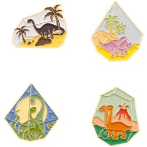 4 PCS Cute Animal Enamel Brooch Lapel Pin Cartoon Irregular Shape Enamel Pins Dinosaur Pattern Series Brooches for Badges Hats Bags