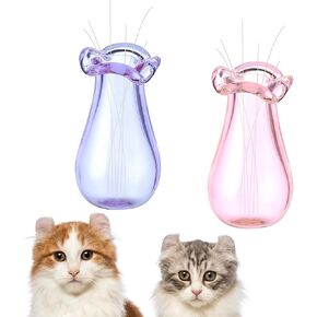2Pcs Mini Whisker Vase Semi-Transparent Glass Tiny Vase for Cat Whisker Miniature Vase Cat Whisker Holder Water Drop Shape Decorative Vases for Home Decor(1 x 0.6 in, Pink+Purple)