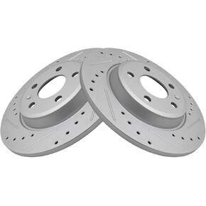 TRQ Rear Performance Brake Rotor Drilled Slotted Pair Set for Audi A4 / A4 Quattro / A5 / A5 Quattro / A5 Sportback / A6 / A6 Quattro / A7 Quattro/Allroad / Q5