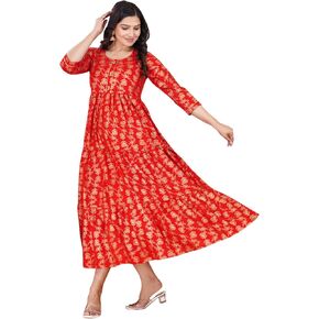 Indian Women's wear Red Rayon Ethnic Dress Long Gown