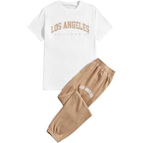 SOLY HUX Men's Tracksuits 2 Piece Outfits Letter Graphic Short Sleeve Tee and Sweatpants Set