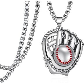 Baseball Necklace for Men - 925 Sterling Silver Baseball & Glove Pendant - Sports Jewelry Gift for Baseball Lovers on Birthday Christmas Father's Day