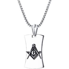 Stainless Steel Masonic Symbol Freemason Dog Tag Pendant Necklace for Men,24\