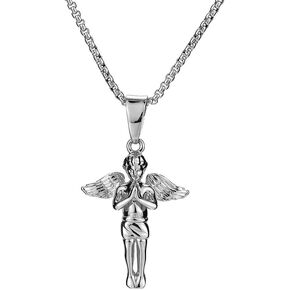 Stainless Steel Guardian Angel Pendant Necklace for Women Men 18K Gold Plated Angel Baby Hip Hop Necklace Jewelry Gift with 24 Inch Chain