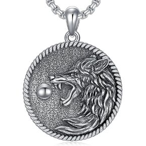 Wolf Necklace for Men Women 925 Sterling Silver Wolf Moon Necklace with Stainless Steel Chain Wolf Charm Necklace Wolf Jewelry Wolf Pendant Necklace