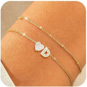 Honsny Dainty Gold Initial Bracelets for Women Trendy 18K Gold Plated A-Z Heart Initial Charm Bracelets Non Tarnish Layered Cute Letter Gold Bracelet Bridesmaid Valentine's Day Jewelry Gifts in Saudi Arabia