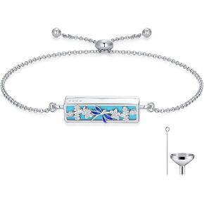 Dragonfly Urn Bracelet 925 Sterling Silver Cremation Bracelet for Ashes Memorial Keepsake Jewelry for Women