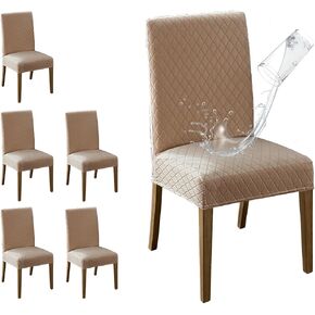 MOSAYT 100% Waterproof Dining Room Chair Covers Set of 4, Super Fit Stretch Jacquard Parson Chairs Slipcovers Removable Washable Chair Seat Protectors for Home, Kitchen, Banquet (Beige)