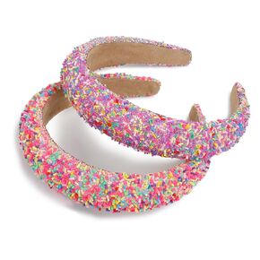 2Pcs Sprinkle Headbands for Women Girls Wide Padded Head Bands for Women's Hair Non Slip Pink Purple Headband Thick Donut Hairbands Cute Hair Accessories