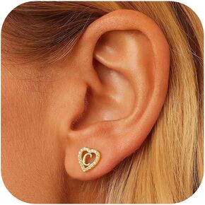 Anoup Heart Initial Stud Earrings for Women - Gifts for Women, Sterling Silver Post 14K Gold Plated All Over Hypoallergenic | CZ Simulated Diamond Stud Earrings for Women Trendy