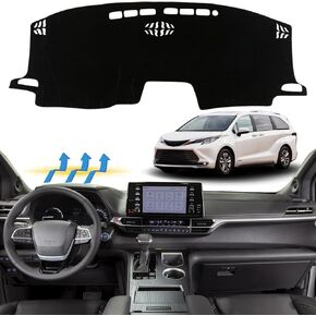Non-Slip Dash Cover Dashboard Cover Mat Custom Fit Center Console Cover Sunshield Protector Pad Compatible with Toyota Sienna 2021 2022 2023 2024 Accessories Pad (Without HUD) (Black Trim)