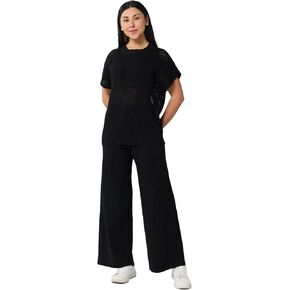 Women's Knit Two-Piece Set - Crochet Hollow Out Cotton Outfits, Casual Airport Travel & Business Wear