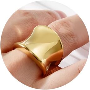 CANDYFANCY Chunky Gold Rings For Women Wide Statement Band Rings Fashion Minimalist Thick Thumb Index Finger Ring