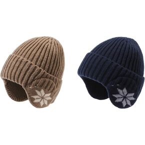 2 Pack Winter Hats with Earflap for Men Warm Knit Beanie Hats Outdoor Cold Weather, Thick and Soft Winter Skull Cap in Kuwait