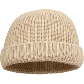 Clakllie Unisex Beanie Hat Roll-up Edge Skullcap Stylish Knitted Fisherman Caps Soft Watch Hats Trawler Toboggan Cap