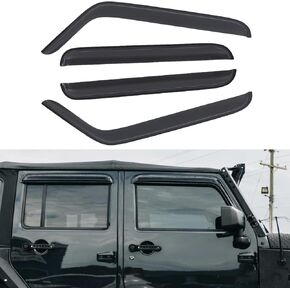 Set of 4 Front+Rear Smoke Sun/Rain Guard Outside Mount Tape-On Acrylic Window Visors Compatible with 07-18 Wrangler JK 4-Door