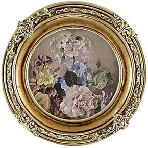 Vintage Style Picture Frame Tabletop Wall Mounting Floral Embossed Painting Frame Photo Gallery Baroque Photo Frame for New Year Living Room , Round
