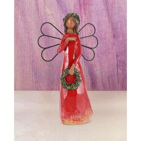 iStatue Christmas Angel Figurine, 6.7'' Resin Faceless Realistic Hand-Painted Sculpted Wings with Wreath Ornament, Angel Gifts for Women/Girls (Xmas Angel)