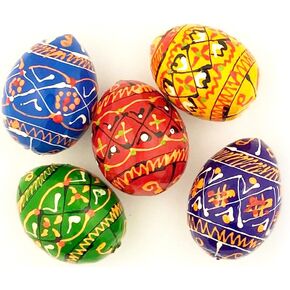 Religious Gifts Pysanky Pisanki Handpainted Ukrainian Wooden Easter Eggs - Pack of 5 pcs - 2 5/8 Inch
