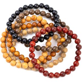 6Pcs 8mm Wooden Beaded Bracelet Bangle for Men and Women Elastic
