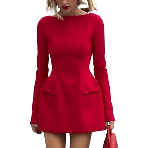 Elegant Dress Red Dress Long Sleeve Mini Dress A Line Dress Bow Dress Corset Dress for Women Holiday Dress
