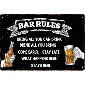 Bar Rules Metal Sign Great Decor for Man Cave Retro Metal Tin Sign Antique Plaque Poster Bar Pub Man Cave Home Wall Decor 8x12 Inch