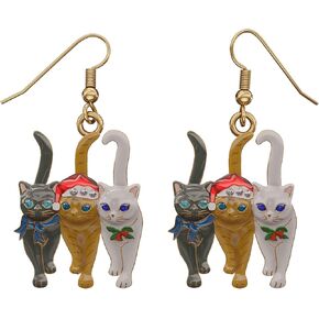 Christmas Holiday Triple Cat Charm Jewelry Cute Animal Enamel Earrings
