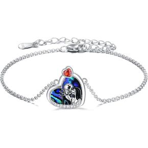 LILALO Nightmare Bracelet Sterling Silver Abalone Shell Jack and Sally Bracelet Skull Jewelry