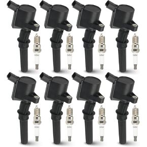 8PCS Ignition Coil Pack with 8PCS Iridium Spark Plug Compatible with Ford F-150 F-250 F-350 Super Duty E-150 E-250 E-350 Econoline Club Wagon Lincoln Navigator 5.4L V8, Replace for DG508