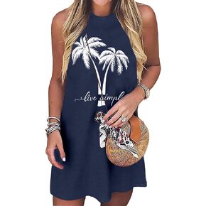 Summer Sundress for Women Beach Vacation Tank Dress Boho Mini Graphic Sleeveless Short Casual Sun Dresses