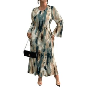 Floerns Women's Plus Size Tie Dye Bell Sleeve Fishtail Hem A Line Bodycon Long Dress