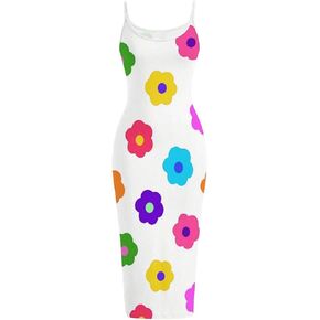Floerns Women's Flower Print Spaghetti Strap Cami Midi Dress Boho Pencil Dress