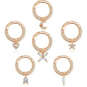 Staligue 16G Septum Clicker Rings Dangle septum jewelry for Women Stainless Steel Septum Clicker Hinged Segment Septum Rings Set Butterfly Star Moon Heart Cartilage Septum Piercing Jewelry