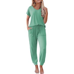Ekouaer Pajama Sets for Women 2 Piece Lounge Sets Short Sleeve Pullover Top and Jogger Pants Pjs Sleepwear Tracksuit S-XXL