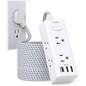 15Ft Extension Cord with Multiple Outlets, Flat Plug Power Strip Surge Protector with 15 Ft Long Cord, 6 Outlet 3 USB Ports (1 USBC) Multi Outlet Wall Plug for Home Office College Dorm Room Essentials