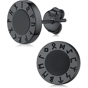 Silvora 925 Sterling Silver Viking Rune Stud Black Onyx Earrings For Men Women with Gift Box-Black/Silver