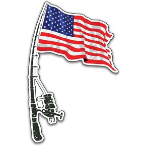 Fishing American Flag Sticker Bumper - Funny Car Auto Laptop Weatherproof Vinyl Decal, Patriotic Fishing Bumper Sticker