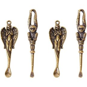 4Pcs Vintage Mini Brass Spoon Shovel Medicine Spoon Wax Tool Ear Cleaning Tool Charm Dangles KeyChain Necklace Accessories Pendant