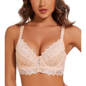 Plus Size Sexy Lace Bra Sheer See Through Bralette Underwire Vintage Maiden Lingerie