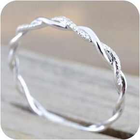 Sterling Silver Stack Twisted Ring Twist Ring Stackable CZ Rings Wedding Party Women Fashion Ring(US Code 7)