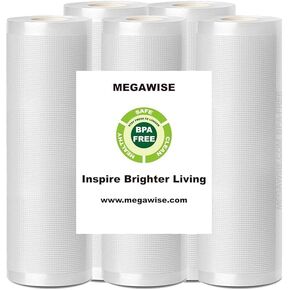 MegaWise 3 Rolls of Vacuum Sealer Machine Bags, 8 inch wide and 21.6 Feet Long for Megawise & other brand vacuum sealers Perfect for Meal Prep and Sous Vide Cooking