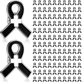 Tondiamo 120 Pc Funeral Ribbon Pins Metal Memorial Pin with Cross Service Respect Lapel Brooch for Mourning Remembrance Favor